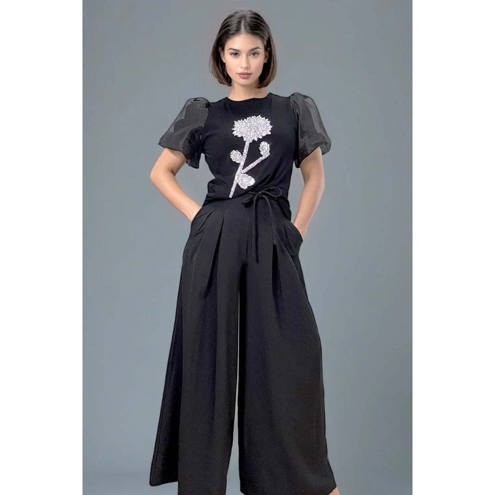 N by Nancy Wide Leg Trousers Pleated High Waist Drawstring Palazzo Pants Size XL